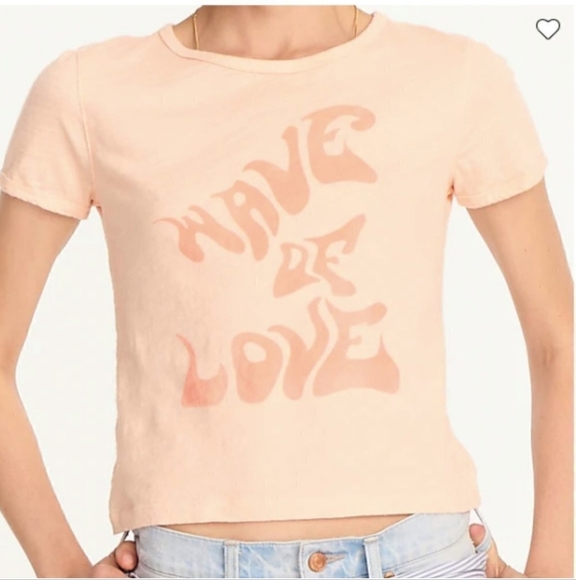 J. Crew Cropped "Wave of Love" T-Shirt Color Iced Peach Size L NWT - Picture 2 of 5